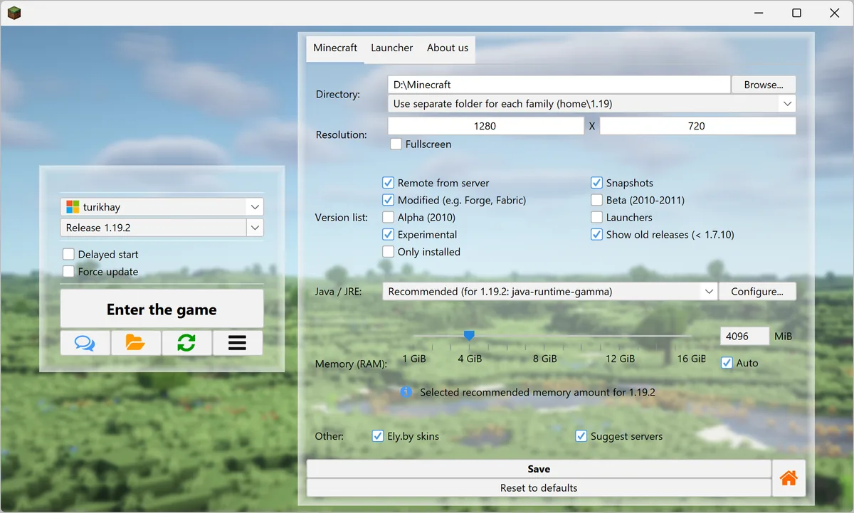 Official TL Legacy interface screenshot for skin account setup